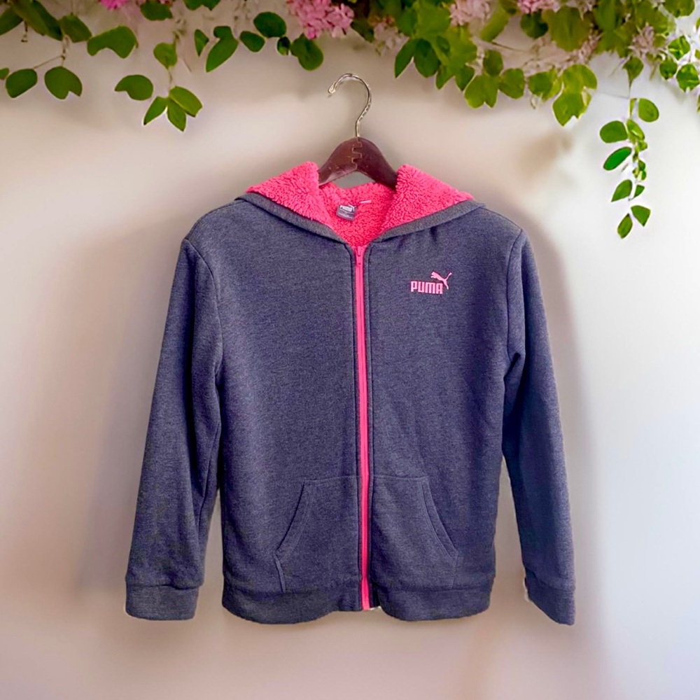 Girls Puma Gray Hooded Lined Jacket